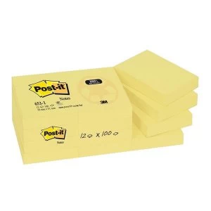 Image of Post it Sticky Notes Recycled Canary Yellow 12 x 100 Sheets