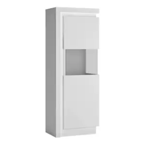 image of Lyon Narrow Display Cabinet (rhd) 164.1Cm High (Including LED Lighting) In White And High Gloss