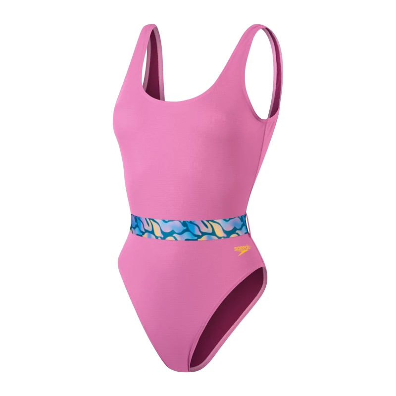 Image of Speedo Womens Belted Deep U-Back One Piece Swimsuit Purple female 28 (2XS)