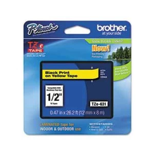 Image of Brother TZe631 P-touch Label Tape - 1/2 x 26.2 ft 12mm x 8m Black on Yellow