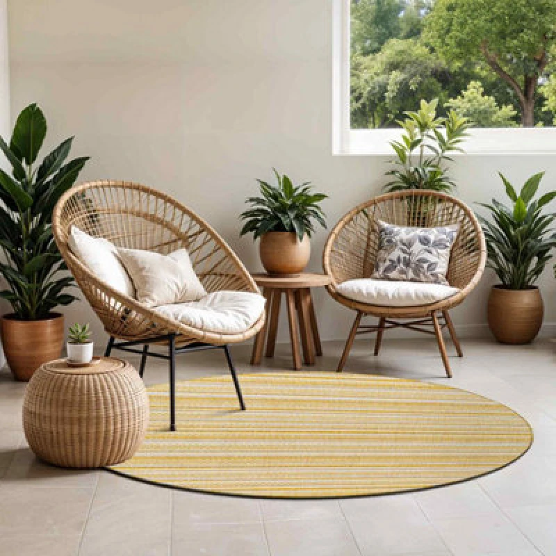 Image of Livabliss Round In- & Outdoor Global Saffron Kavita Area Rug 160 X 160 Cm - Easy To Clean, Perfect For Balcony, Kitchen Or Dining Room