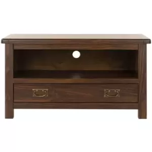 Image of Denver - tv Stand 1 Drawer Dark Brown Pine Media Shelf Unit Living Room Home Furniture