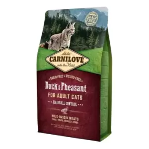 image of Carnilove Hairball Control Adult Duck and Pheasant Cat Food 2kg