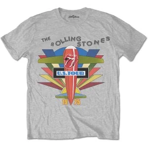 Image of The Rolling Stones - Retro US Tour 1975 Unisex Medium T-Shirt - Grey