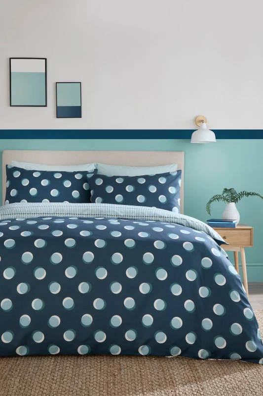 Image of Fusion 'Polka Spot' All Over Spot Print Duvet Cover Set in Blue Size: Single Blue Unisex Single