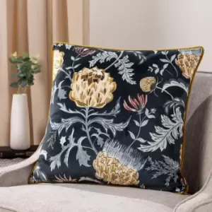 Image of Chatsworth Artichoke Velvet Piped Cushion Midnight, Midnight / 50 x 50cm / Polyester Filled