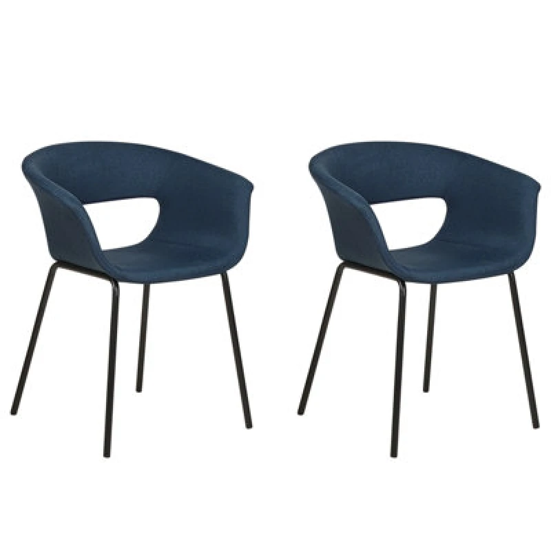 Image of Beliani Set Of 2 Dining Chairs Elma Fabric Dark Blue