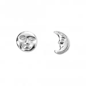 image of Sterling Silver Moon Face Stud Earrings A2059