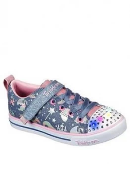 Image of Skechers Girls Sparkle Lite Unicorn Twinkle Toes Plimsoll - Blue/Pink
