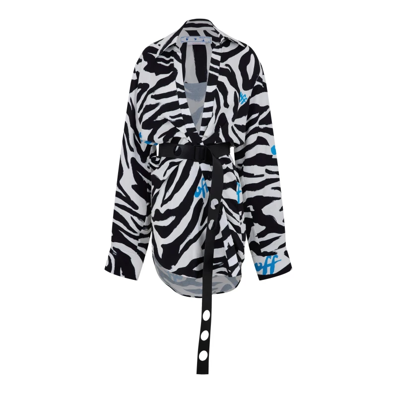 Image of Off White Womens Zebra Vi Short Sleeve Dress White Black female 4 (36)