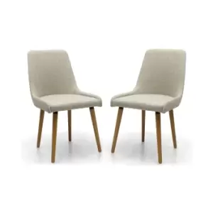 image of Pair of Dining Chairs in Beige Fabric with Wooden Legs - Capri