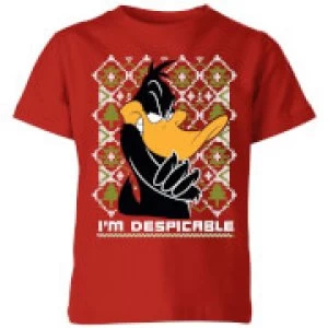 Image of Looney Tunes Daffy Duck Knit Kids Christmas T-Shirt - Red - 11-12 Years
