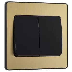 Image of BG Evolve Brushed Brass 20A 16Ax Wide Rocker Double Light Switch - 2 Way