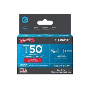 image of Arrow T50M 505m Monel Staples 8mm ( 5/16in) Box 1000