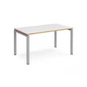 Image of Bench Desk Single Person Rectangular Desk 1400mm White/Oak Tops With Silver Frames 800mm Depth Adapt