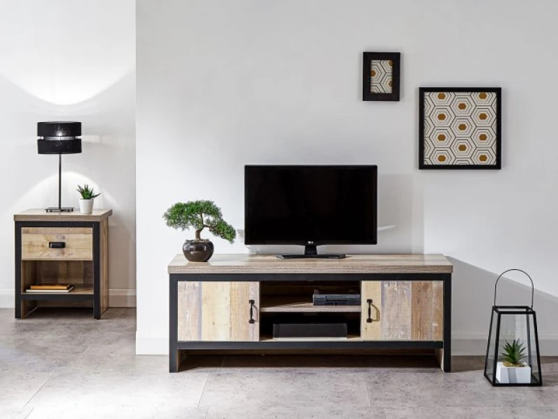 Image of GFW Boston Oak Wooden 2 Door TV Unit