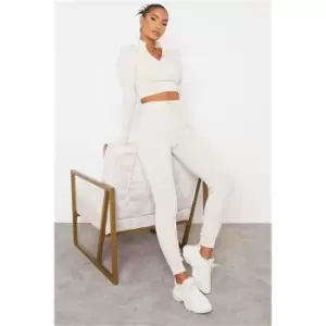 I Saw It First Cream Soft Rib Slim Leg Jogger - White