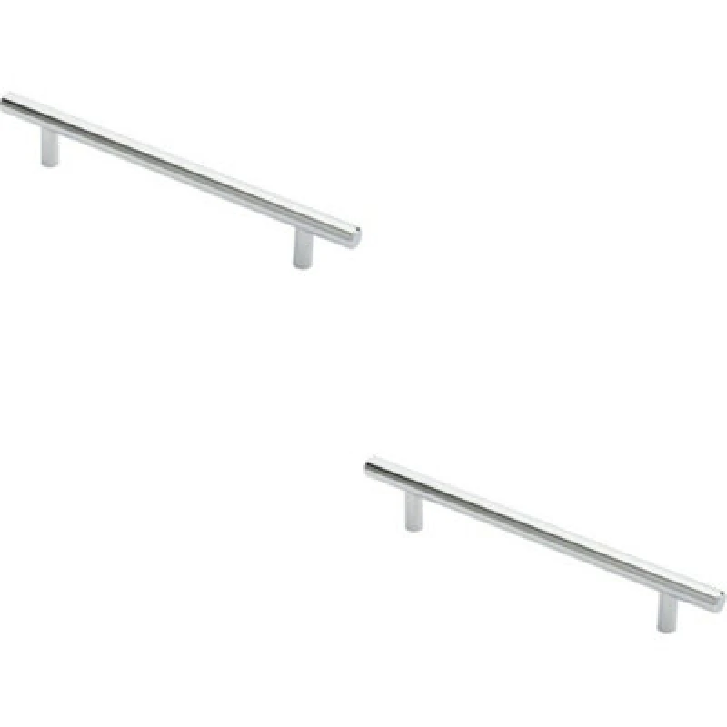 Image of Loops 2x Round T Bar Cabinet Pull Handle 220 x 12mm 160mm Fixing Centres Chrome Multi unisex