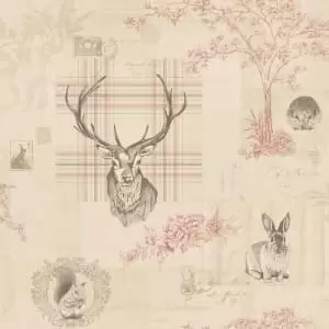 image of Holden Decor Richmond Cranberry & Linen Wallpaper - 10.05m x 53cm