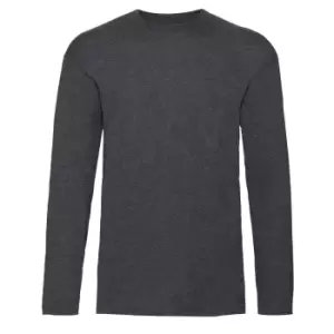 Image of Fruit Of The Loom Mens Valueweight Crew Neck Long Sleeve T-Shirt (2XL) (Dark Heather)