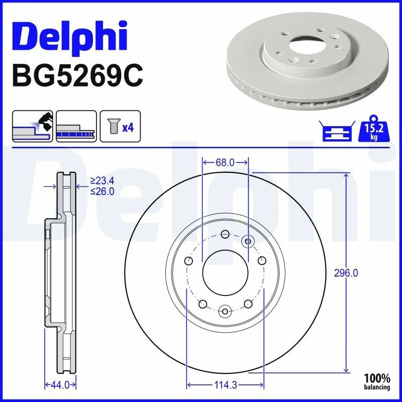 Image of DELPHI Brake disc DELPHI BG5269C