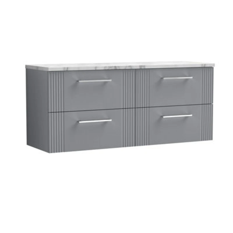 Image of Nuie Deco Wall Hung 4-Drawer Vanity Unit & Carrera Marble Laminate Worktop, Counter Top Vanity Unit In Satin Grey, 1200mm