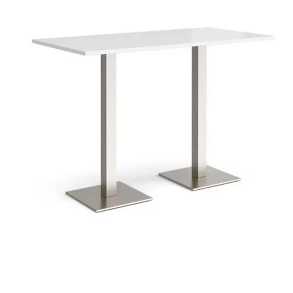 Image of Brescia Brescia rectangular poseur table with flat square brushed steel bases 1600mm x 800mm - white White BPR1600-BS-WH