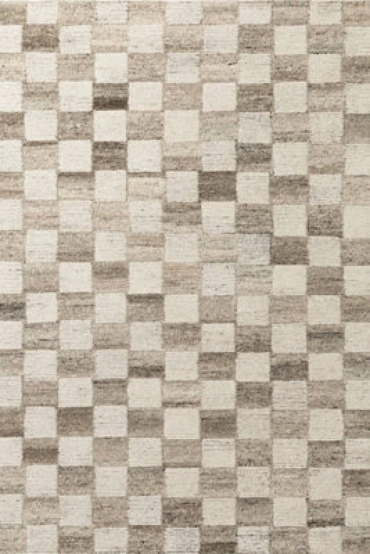 Image of The Rugs Vikosa Boho Wool Rug Quadra Handcrafted Cream Brown Checks