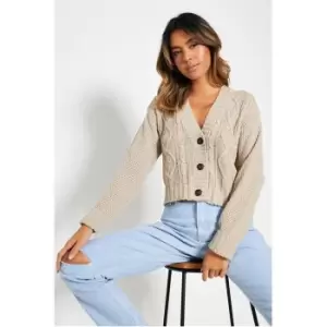 Image of I Saw It First Button Through Cable Knit Cardigan - Brown