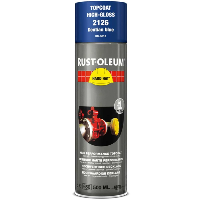 Image of Rust Oleum Hard Hat Metal Spray Paint 2126 Colour: Gentian Blue
