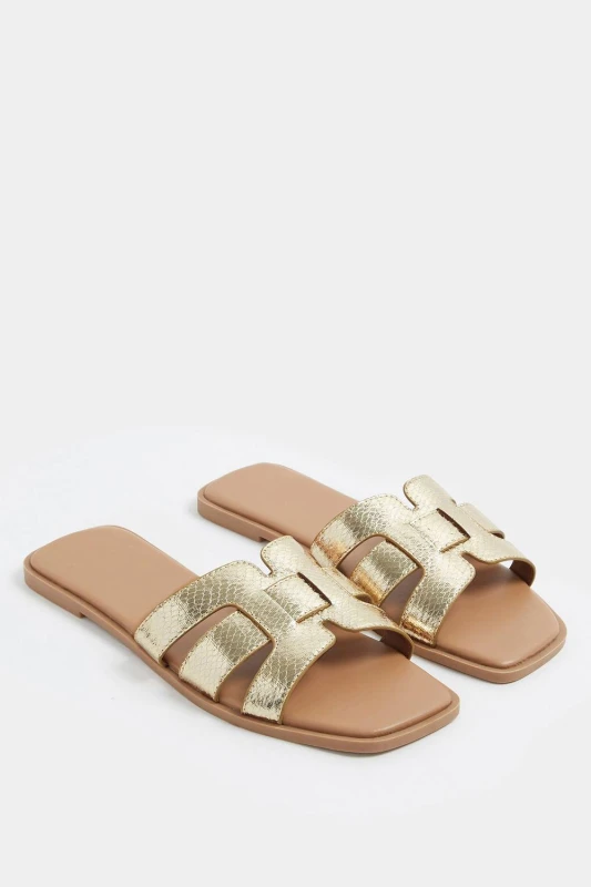 Image of Yours Womens Mule Sandals In Wide E Fit in Gold Size: 5EEE Gold Female 5EEE
