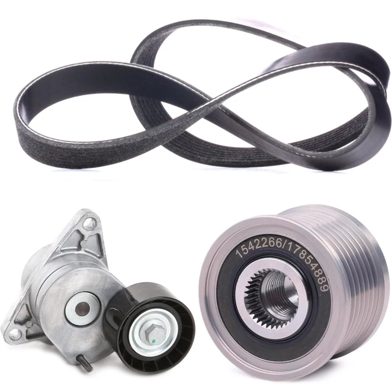 Image of RIDEX 542R1256 V-ribbed belt set Pulleys: with freewheel belt pulley V-Ribbed Belt Set (542)