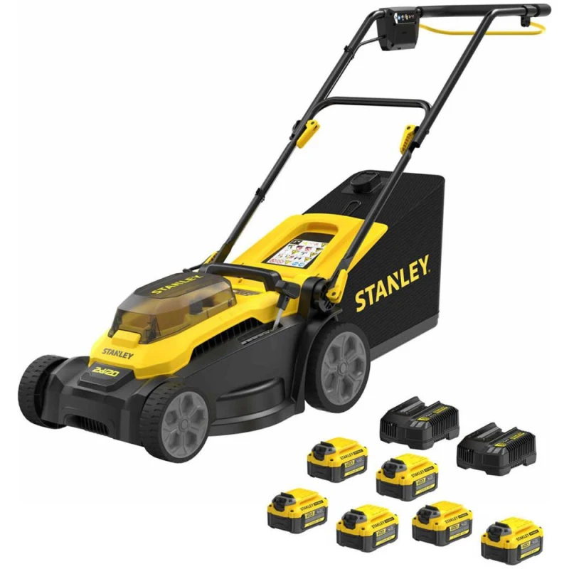 Image of Stanley FatMax V20 SCMWP3701 36v Cordless Rotary Lawnmower 370mm 6 x 4ah Li-ion Battery Charger SCMWP3701M6