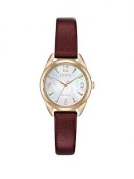 Image of Citizen Eco-Drive Mother Of Pearl Crystal Set Dial Gold Stainless Steel Bracelet Ladies Watch