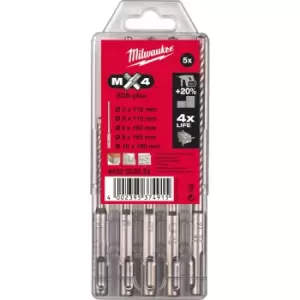 Image of Milwaukee 5 Piece MX4 4 Cutter Head SDS Masonry Drill Bit Set