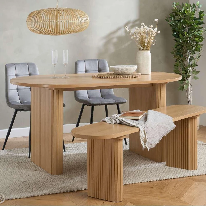 Image of Birlea Birlea Axel Oval Fluted Dining Table With 2 Chairs And Bench in Brown Brown One Size Unisex 5056206659356