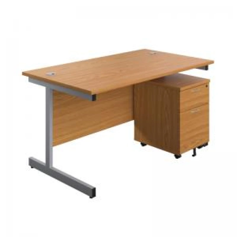 Image of First Single Desk with 2 Drawer Pedestal 1600x800 Nova Oak/Silver KF803560