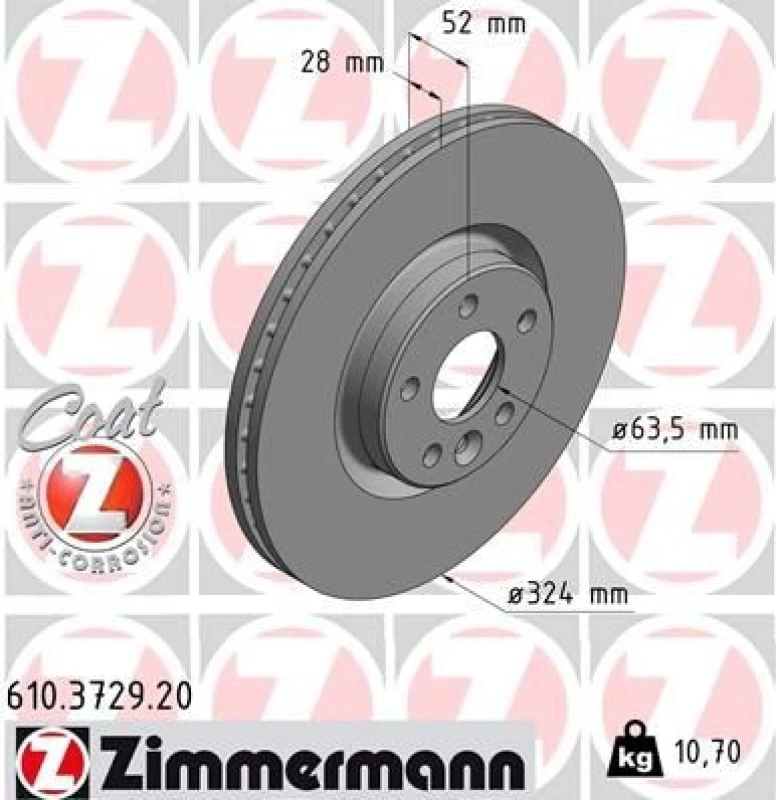 Image of ZIMMERMANN Brake disc ZIMMERMANN 610.3729.20