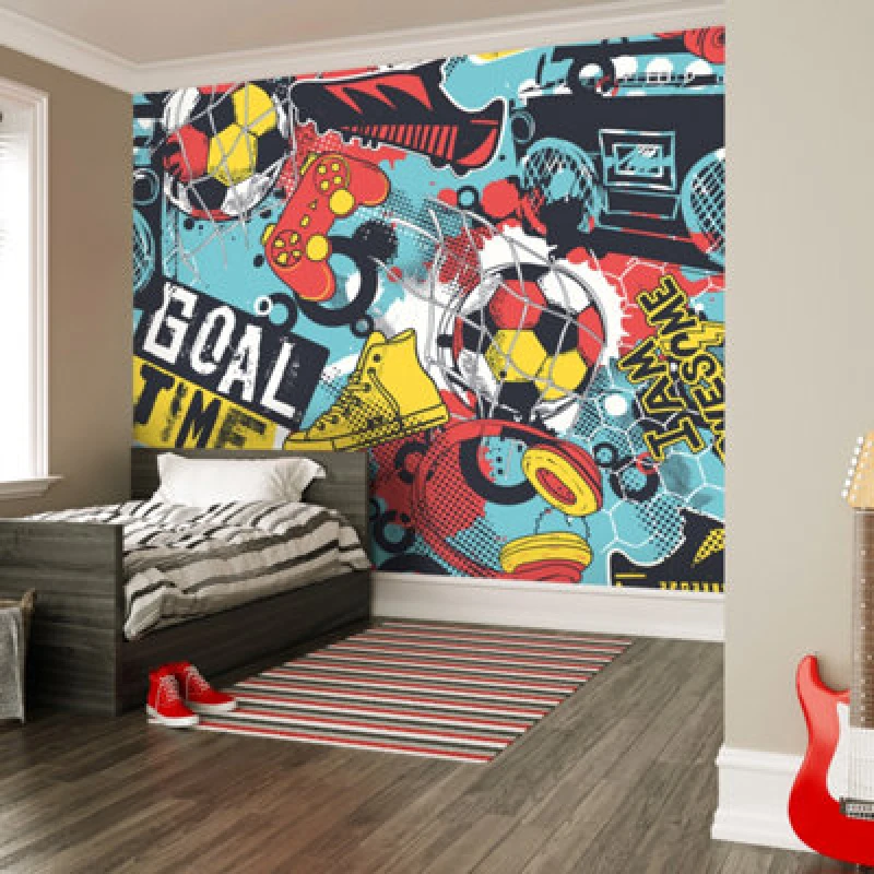 Image of Origin Murals Games Splash Wall Mural in Red Size: W350cm x H280cm Red Unisex W350cm x H280 cm