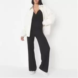 image of Missguided Rib Wrap Jumpsuit - Black