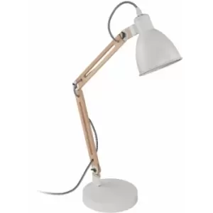 Image of TableDesk Lamp Colour White Moveable Red Cable Shade Natural Wood Bulb E14 28W