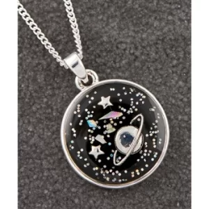 Image of Midnight Sparkle Silver Plated Round Planet Necklace