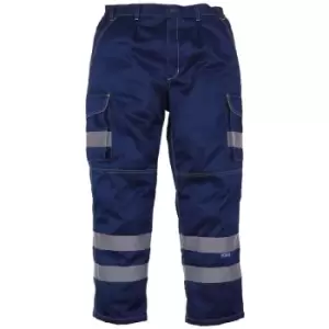 Image of Yoko Mens Hi Vis Polycotton Cargo Trousers With Knee Pad Pockets (40R) (Navy) - Navy