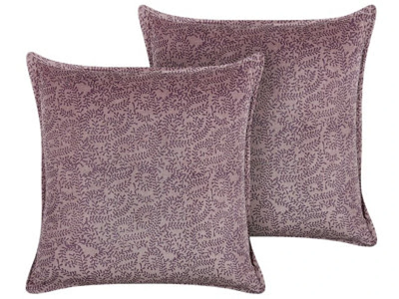 Image of Beliani Set Of 2 Decorative Cushions Kalmia Velvet 45 X 45cm Pink Floral Pattern