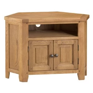 image of Robert Dyas Stockbridge Ready Assembled Oak TV Unit - Corner