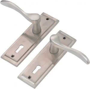 image of Wickes Bravo Locking Door Handle - Satin Nickel 1 Pair