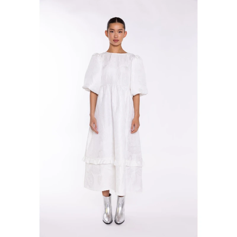 Image of Glamorous Off-White Brocade Tiered Tie-Back Midi-Dress White female 8 (XS)