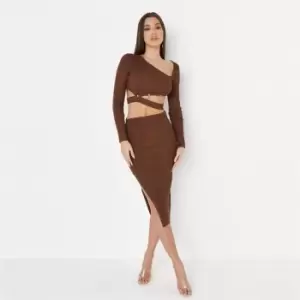 Image of Missguided Waisted Side Split Midaxi Skirt - Brown