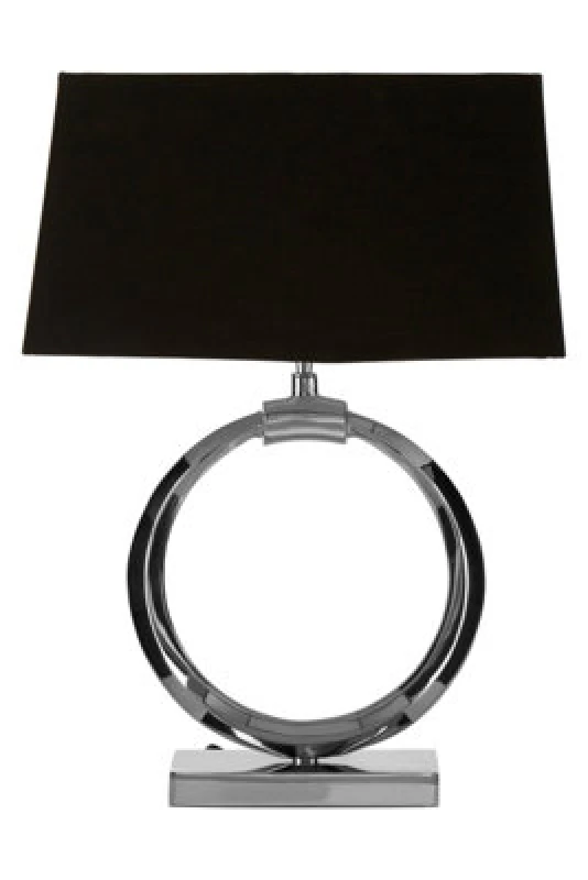 Image of Orsina Modern Black And Silver Table Lamp With Crescent Ring Base, High Gloss Nickel Finish Stainless Steel Lamp