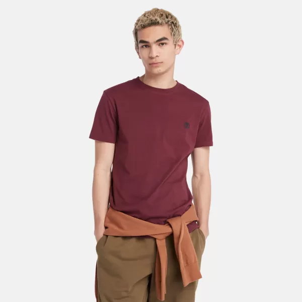 Image of Timberland Dunstan River Crewneck T-Shirt For Men In Burgundy Burgundy, Size S